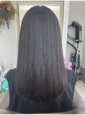 黒髪ナチュラルストレートセミロング髪質改善縮毛矯正うるさら髪