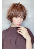 大人かわいいココアブラウンショートボブマッシュウルフパーマ
