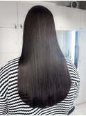 髪質矯正ストレートと暗髪グレージュ