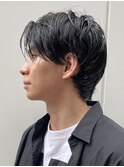 センターパート/スペインカールニュアンスパーマ/ダークアッシュ