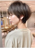 【ショートボブ】黒髪カタログ/オリーブグレー/小顔に見せるヘア
