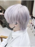 ホワイトグレージュ/ツーブロック/マッシュパーマ/波巻き/ウルフ