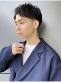 スーツ短髪ツーブロック束感モテる黒髪フェザーパーマt413
