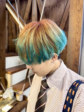 マニア(mania.) ビビットオレンジ×モスグリーングラデーションカラーツートーン