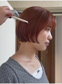 小川/ブリーチなしwカラーオレンジレッドショートボブ似合わせ