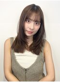 顔まわりレイヤー/セミロング/オリーブベージュ