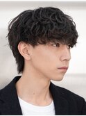 難波シャドウパーマメンズマッシュウルフカット波巻きパーマ色気