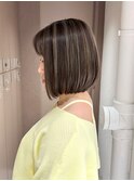 大人綺麗なハイライトカラー/顔まわりカット/白髪ぼかし/恵比寿