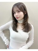 韓国風シースルーハッシュレイヤーセミロング