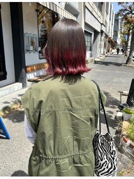 チャプター 問屋町(chapter) ケアブリーチグラデーションカラー毛先カラー外はねボブ韓国ヘア