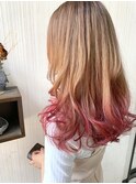 大人気ミルクティーベージュグラデーションカラー ピンクレッド