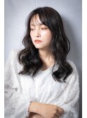 シースルーバング大人美人黒髪韓国風巻きロングy戸頭30代40代