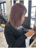 薄ピンク×柔らかボブ