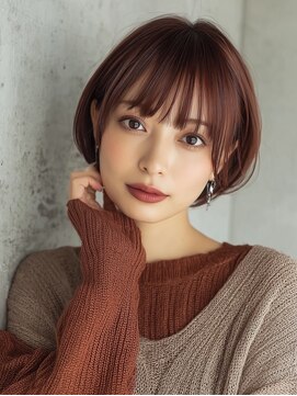 ルービック(Rubik's) 大人かわいい小顔前下がり丸みショートボブ/ピンクベージュ