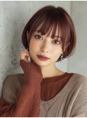大人かわいい小顔前下がり丸みショートボブ/ピンクベージュ