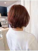福山市美容室Caary人気 透明感赤みカシスピンクカラーひし形ボブ