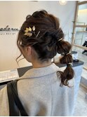 編みおろしポニーテールヘアアレンジヘアセット成人式結婚式ヘア