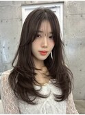 透明感カラーくびれヘアレイヤーカット前髪顔周りカット韓国ヘア