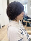 Say.ショートボブブルーカラー細めハイライトミニウルフ表参道