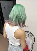 秋カラーダブルカラーで作るミントと裾ピンクのツートンカラー
