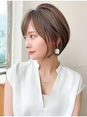 20代30代40代大人かわいい 小顔 丸みショートボブベージュカラー