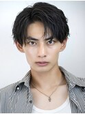 メンズセンターパートコンマバング毛流れニュアンスパーマ