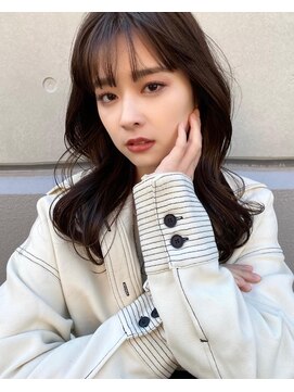 サンプラス(san+) 【マユコ】シースルーバング小顔ヘア艶髪カールアッシュグレー