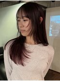 【徳岡】シャギーレイヤー 暖色カラー ワインレッド ボルドー