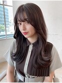 デジタルパーマ前髪パーマ韓国くびれミディアムチェリーブラウン