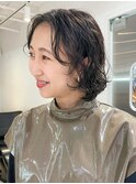 ボブパーマ_グレージュカラーボブウルフココアベージュ_ba400551