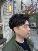アップバングナチュラルパーマ　メンズショート