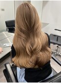 韓国ヘア顔周りレイヤーミルクティーベージュグレージュカラー