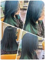 クリア 美容室 インナーグリーン☆サイドハイレイヤー
