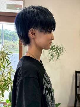 マイ ヘア デザイン 岡崎(MY hair design) 小顔アシンメトリーワンサイド刈り上げブルーブラック