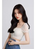 《韓国風ヘア》前髪長めのセンターパート顔まわりロングレイヤー
