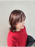 レッドブラウン/艶髪/くびれミディ