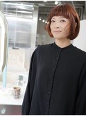 オレンジベージュ×ボブ