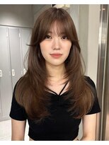 サイン 渋谷(SIGN)&nbsp;黒髪グレーベージュレイヤーロング前髪パーマ