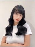 ブルーブラック/艶カラー/韓国風ヘア/顔まわりカット/くびれヘア