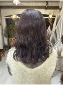 ロングウェーブヘア　パーマ　ラベンダーチョコレート