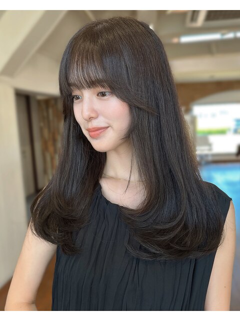 ローレイヤー韓国ヘアレイヤーカットオリーブカラー