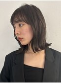 *くびレイヤーエモージュ前髪パーマグレーベージュレイヤーボブ