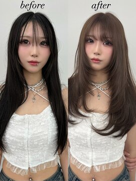 アマトウキョウ アユンチェ(AMA TOKYO×AYUNCHE) 韓国ヘア 2wayバング レイヤーカット くびれヘア 顔周り