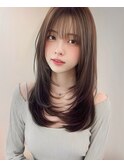 大人上品ココアブラウン秋冬カラー/透明感小顔ロングレイヤー