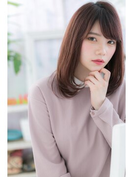ミック ヘアアンドメイク アップ 駒込店(miq Hair&Make up) 大人かわいい斜めバングカシスブラウンエアストレートa1