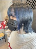 暗髪アッシュ+ブルーフェイスフレーミング 寒色透け感抜け感
