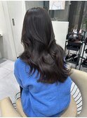 ★丸型逆三角ホワイトグレージュデジタルパーマチェリーブラウン