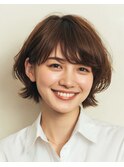 ナチュラルブラウンハッシュボブ×ラウンドバング/松戸/五香/柏