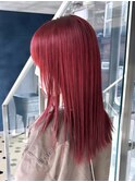 レッドカラー赤髪暖色カラーブリーチカラーチェリーレッド艶髪