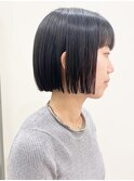 【モリオ松戸　石山】黒髪ぷつっとボブ顎ラインミニボブ前髪あり